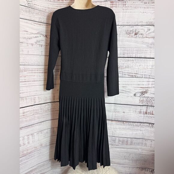 The Fold London Dress Womens Sz L V Neck Knit bandage Sculpt Black Fit & Flare - Picture 4 of 12